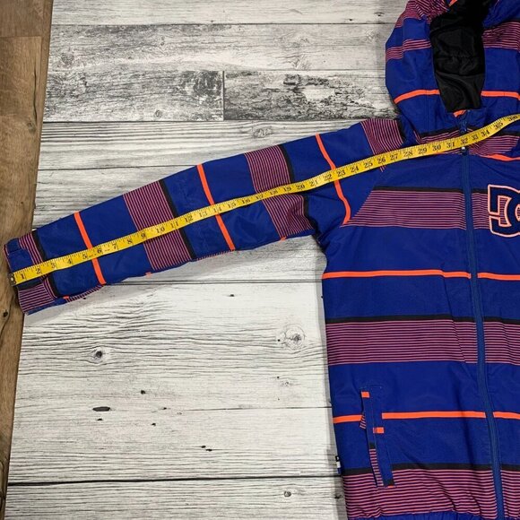 DC Shoes Co 10K Blue Orange Stripe Hooded Winter Snowboard Ski Jacket - Picture 10 of 13